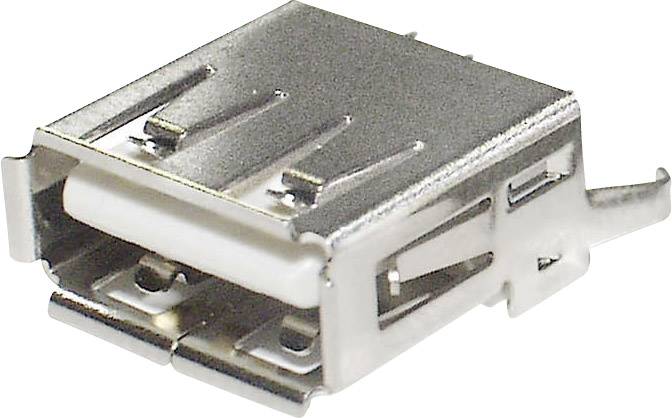 USB-A socket, silver-coloured, top view. Used for connecting devices to computers or chargers.