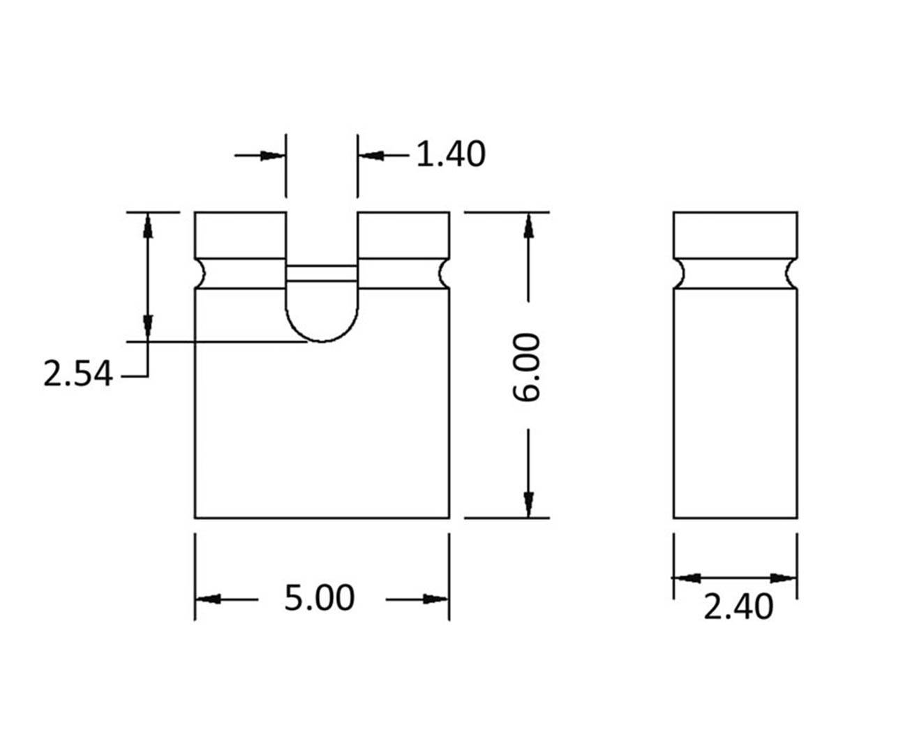 Technical drawing of a component with dimensions: 6.00 height, 5.00 width, 2.54 and 1.40 spacing, and 2.40 side view.
