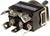 A metal-levered electrical toggle switch with multiple terminal connectors and a label displaying technical specifications.