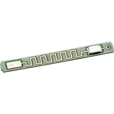 A green electrical circuit with a zigzag pattern and small electronic components.