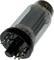 A vacuum tube with metallic structures inside and multiple pins on the underside. It is used in electronic devices.