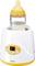 Electric bottle warmer with digital display. Shows '37' as the temperature. Bottle with milk and yellow teat inserted.