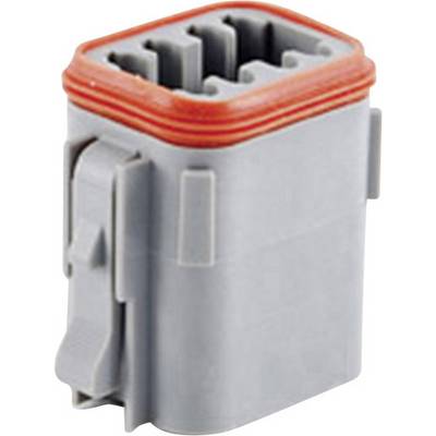 A grey electrical connector with a red seal, rectangular in shape, suitable for use in electrical systems.