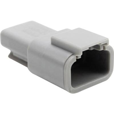 'Grey plastic connector, rectangular in shape, with rounded edges and an open end for electrical connections.'