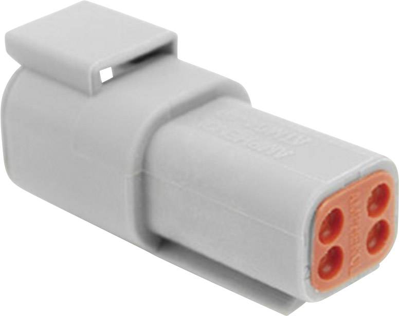 A grey connector with an orange front panel and four contact openings.
