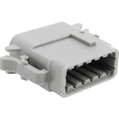A grey, rectangular plastic connector with multiple socket locations, potentially for an electronic device or wiring.