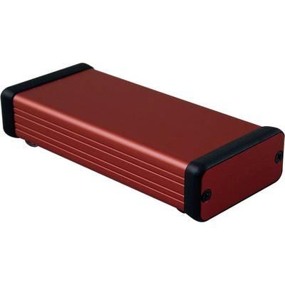 A rectangular red and black metal enclosure, possibly an external hard drive casing.