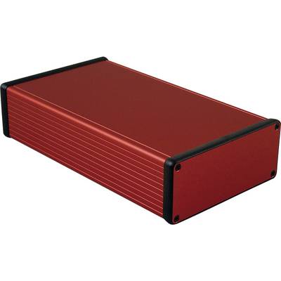 A rectangular, red metal enclosure with black corners, possibly intended for electronic devices.