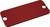 Rectangular red metal plate with two holes, one at each end.