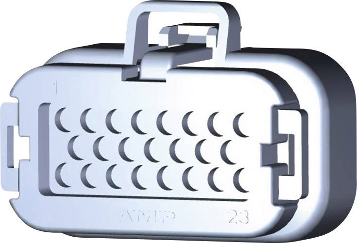 'A silver-coloured electrical connector with multiple round terminals arranged in rows.'