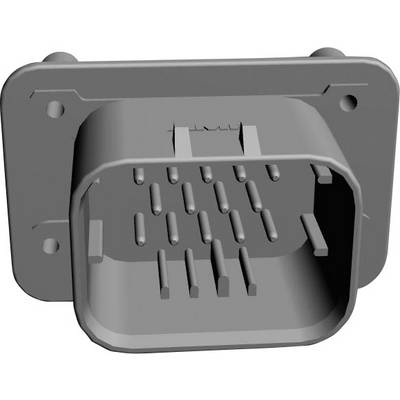 Rectangular-based connector with multiple pins for electronic connections.