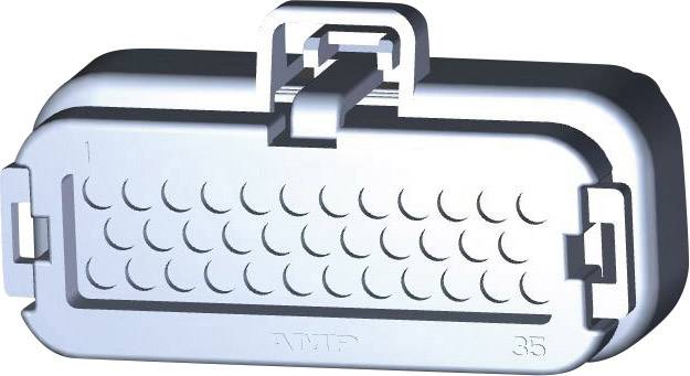 Rectangular plastic plug with multiple round contact holes, marked with 'AMP 35'.