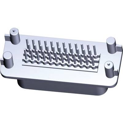 A silver, rectangular connector with long, narrow pins, mounted on a flat base with four mounting points.