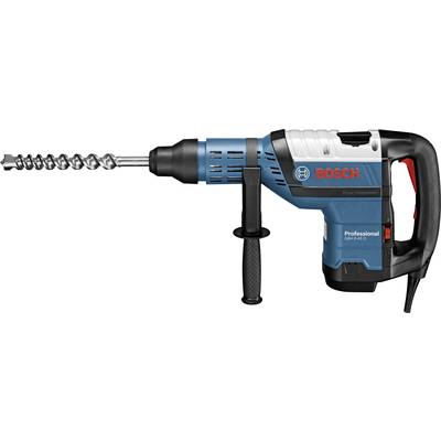 Bosch electric hammer drill in blue and black. Suitable for professional drilling and chiselling. Ergonomic handle and SDS-plus drill bit.
