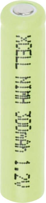 Green AA battery in cylindrical form with black markings. Top surface shows positive contact point.