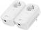 Two white TP-Link powerline adapters with plug sockets and Ethernet ports, suitable for network transmission over electrical wiring.