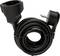 Black, coiled extension lead with plug and socket, suitable for general indoor use.