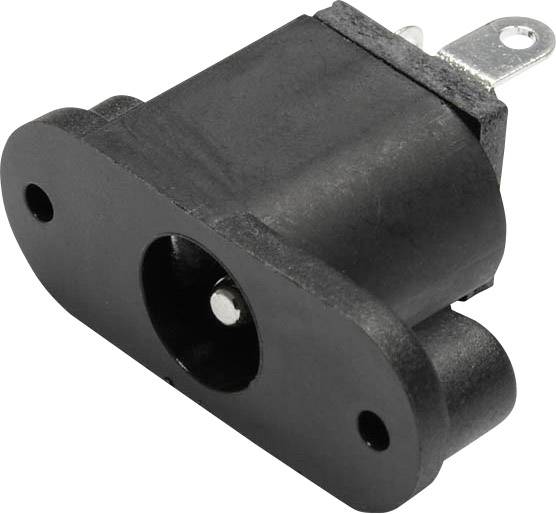 Black socket for power connections, rectangular in shape with two metal contacts.