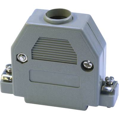 A grey enclosure for industrial connectors with side screw fasteners and an upper cable connection.