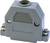 A grey enclosure for industrial connectors with side screw fasteners and an upper cable connection.