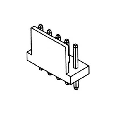 A 90-degree angle pin header connector with five pins, shown in an oblique view.