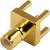 A golden coaxial plug with a square base and two lateral connections. Suitable for electrical signal connections.