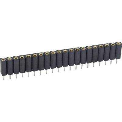 Single-row pin header with 20 vertical pins in a black plastic housing, suitable for electronic connections.