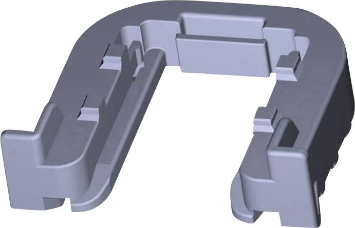 Grey U-shaped plastic clip, used for fastening components.