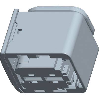 Grey, rectangular connector housing with multiple connection openings, used for electrical connections.