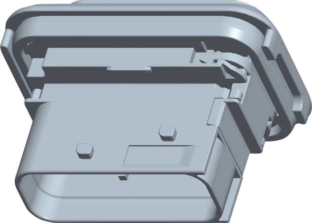Technical drawing of a rectangular connector with rounded corners, showing details of the connection and grooves.