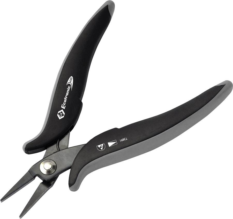 Black precision pliers with pointed jaws, suitable for delicate work in electronics or jewellery making.