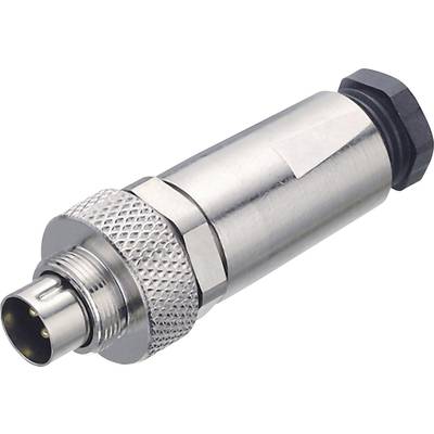 Metal plug with screw fastening, round connector and textured grip.