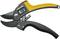 A black and yellow garden secateurs with lever mechanism and ergonomic handle, suitable for precise cutting of branches and plants.