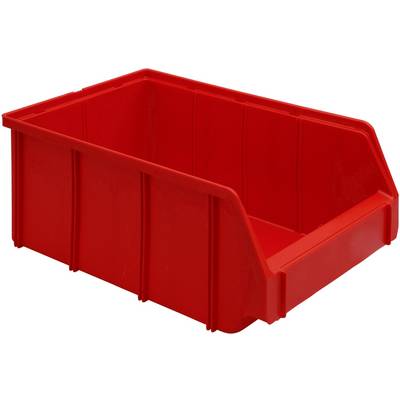 Red plastic box with an open front, ideal for storing or organising small parts in warehouse or workshop environments.