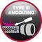 'Type III Anodising' badge shows a tube being anodised, with a screwdriver and sparks. Anodising process depicted.