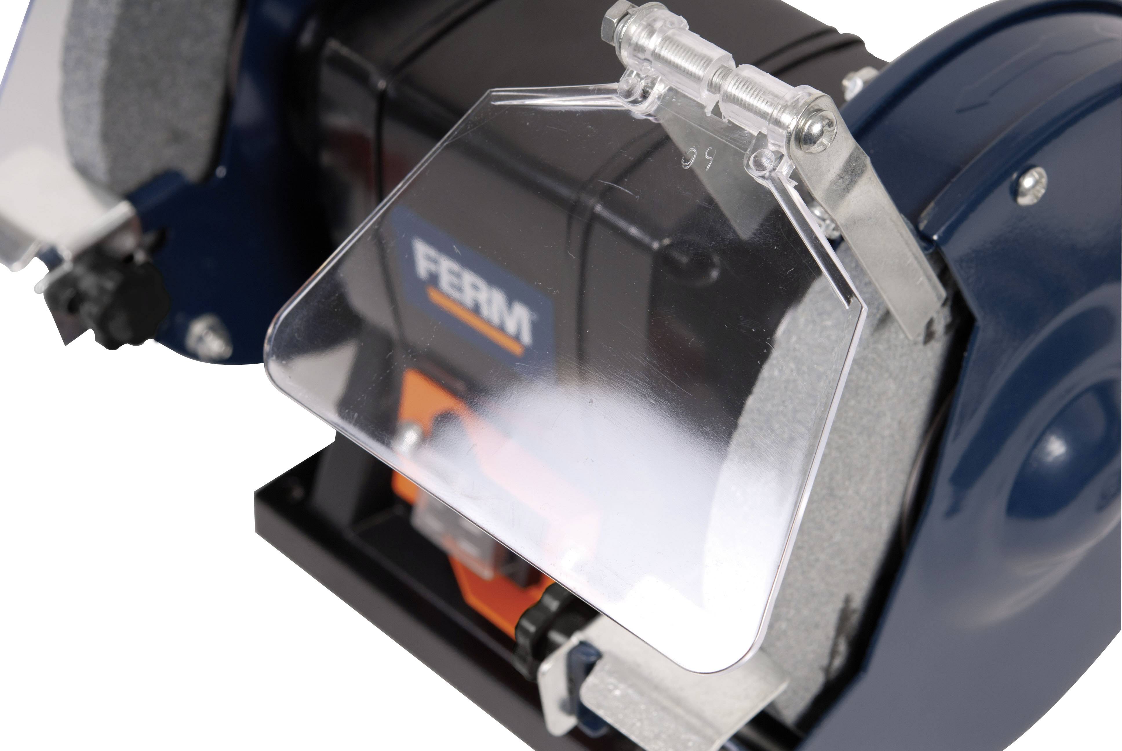 Grinding machine with a plastic protective cover, partially open. Brand name visible on the front of the device.