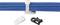 A blue cable strand is held by a white cable clip, with additional black and white clips underneath.