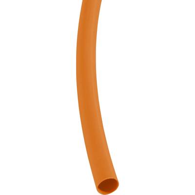 Orange garden hose, slightly curved, detailed view showing smooth surface.