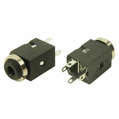 Two black jack sockets with metal rings and soldering connections, potentially for electronic applications or audio devices.