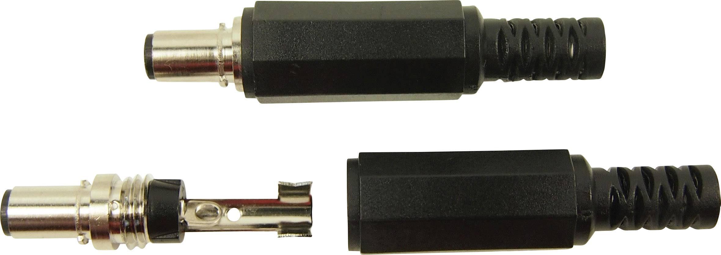 Two black DC plugs, one fully visible, the other partially obscured. Both are arranged side by side.