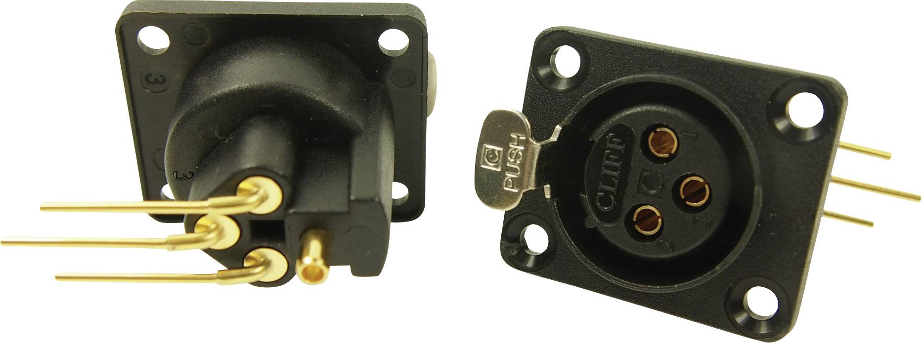 Two black electrical connectors, one lateral, one frontal, with golden contacts, on a white background.