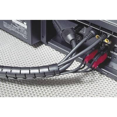 An AV receiver with multiple connected cables for audio and video inputs, demonstrating neat cable management.