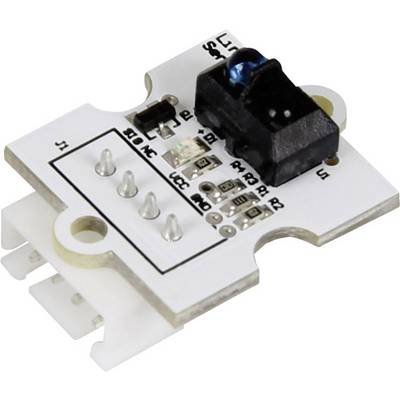 An electronic module with an infrared sensor and multiple connection pins. It is used for detecting motion or obstacles.