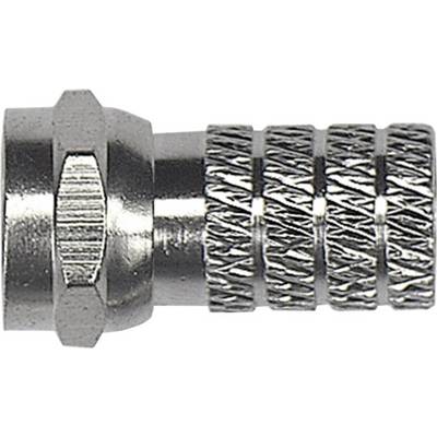 A silver metal component with threading and a ribbed surface, used as a connector or adapter.