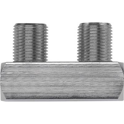 A metal connector with two threaded grooved studs protruding vertically from a rectangular crosspiece.