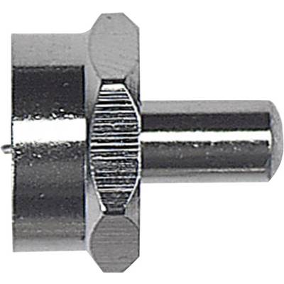 Silver round metal nut with thread, side view.