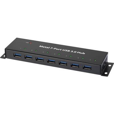 Metallic 7-Port USB 3.0 Hub with LED Indicators and Numbered Ports. Ideal for Expanding USB Connectivity.