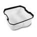 White, square, foldable bowl with black edges. Ideal for camping or travelling.