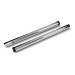 Two silver rulers lying parallel to each other on a white background. Perfect for measuring and drawing.
