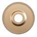 A round, gold-coloured disc attachment with a serrated edge for an oscillating tool, suitable for cutting or grinding.